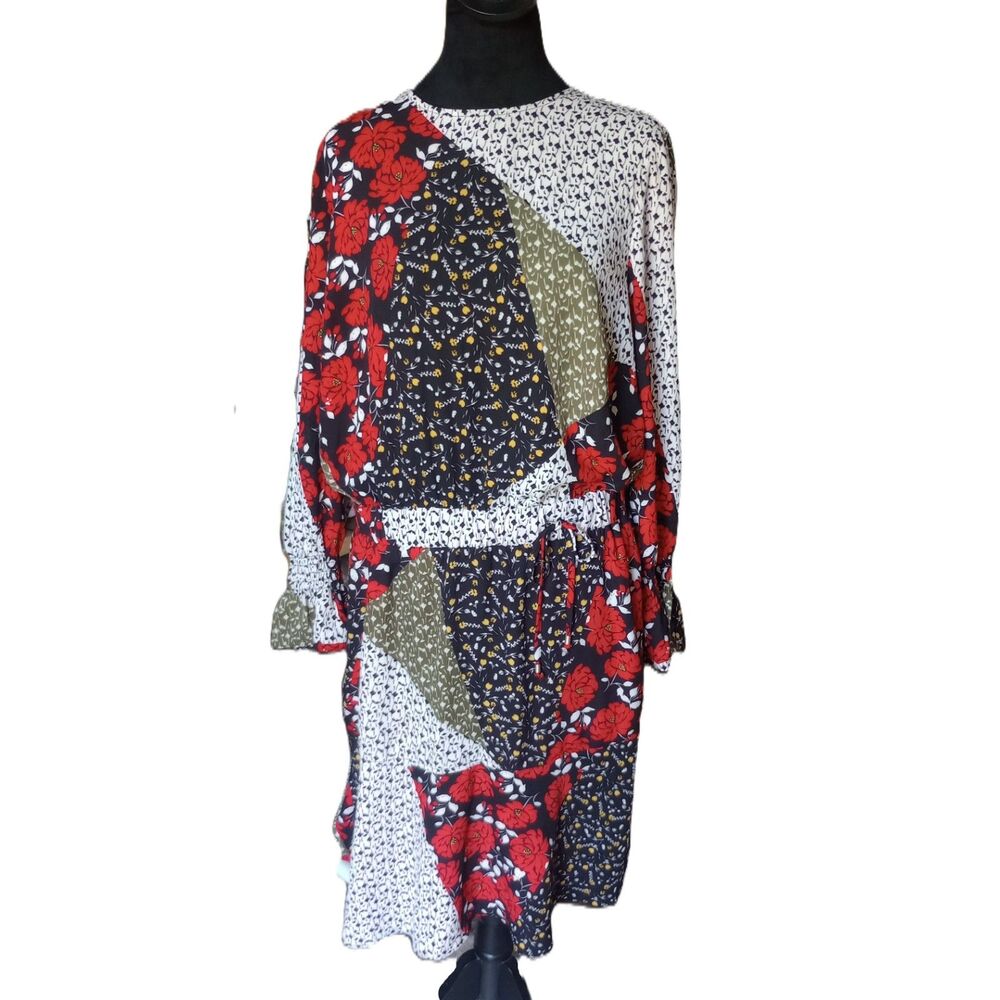Libby Edelman Women's L Boho Floral Patchwork Midi Dtess
